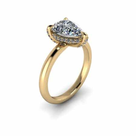 1.8 ct pear hidden halo in 14 k yellow gold