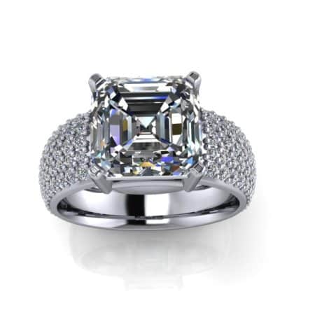 4 ct approx asscher cut sidestone in platinum